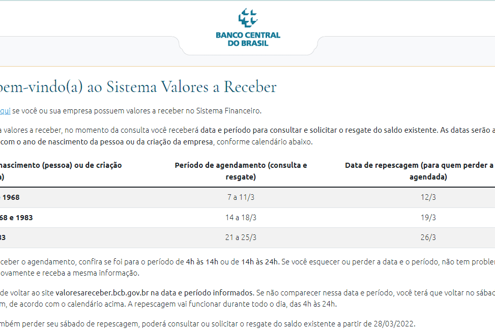www valoresareceber bcb com br Veja como consultar saldo